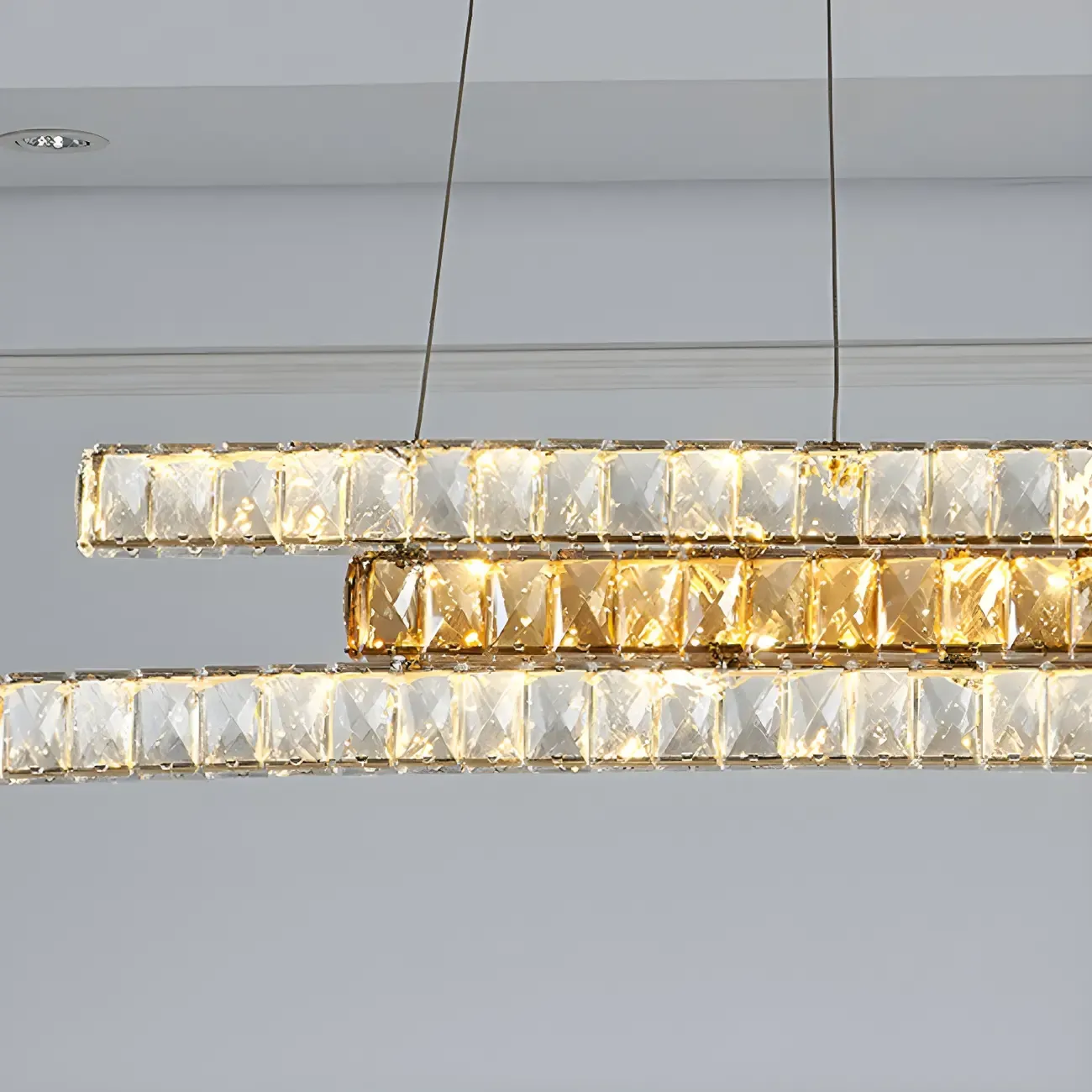 Modish 3-Tier Crystal LED Linear Pendant Light Image - 15