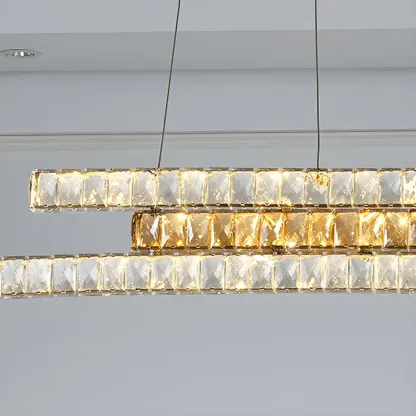 Modish 3-Tier Crystal LED Linear Pendant Light Image - 15