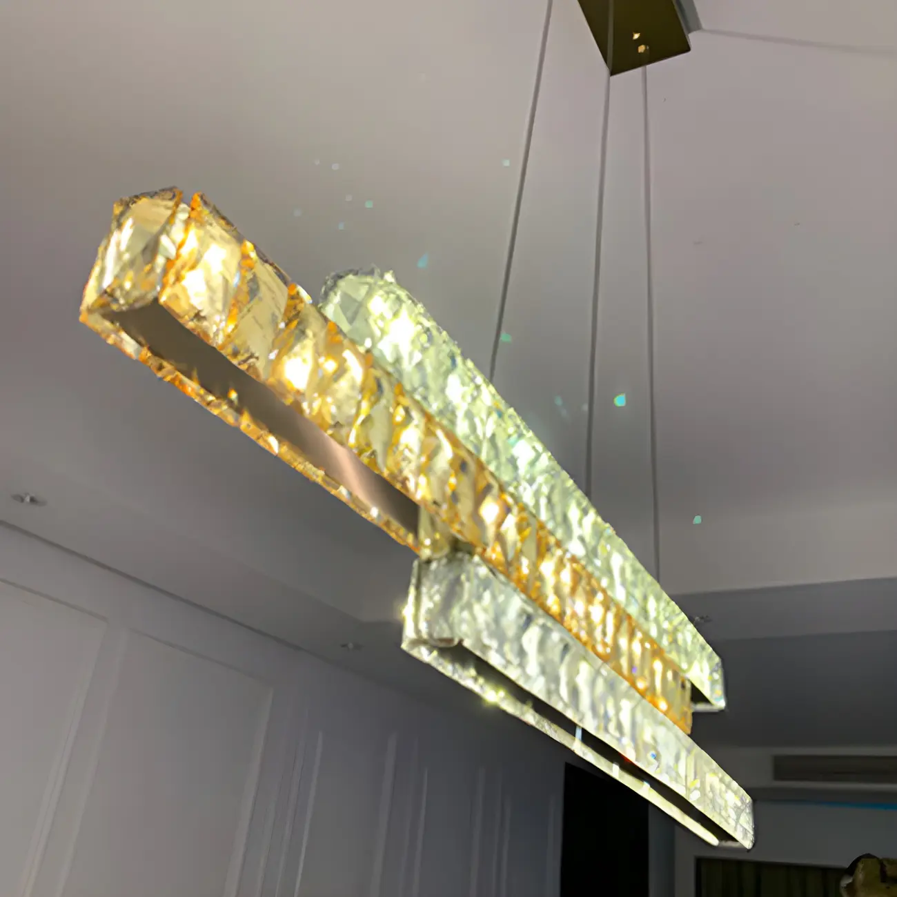 Modish 3-Tier Crystal LED Linear Pendant Light Image - 16 | homeyfad