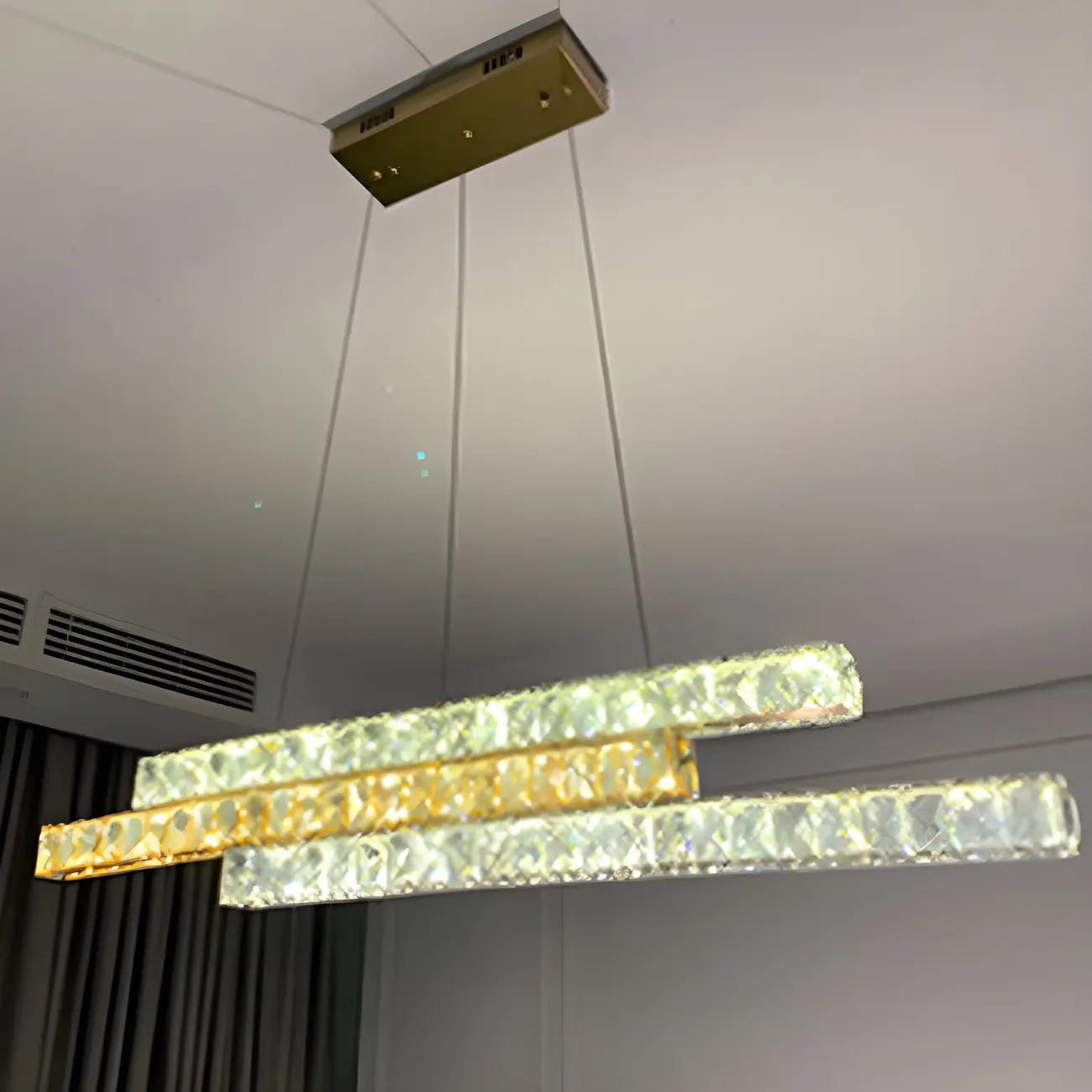 Modish 3-Tier Crystal LED Linear Pendant Light Image - 17 | homeyfad