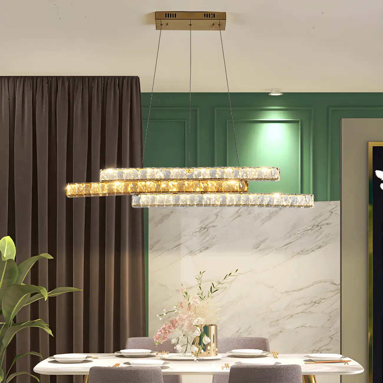 Modish 3-Tier Crystal LED Linear Pendant Light Image - 3 | homeyfad