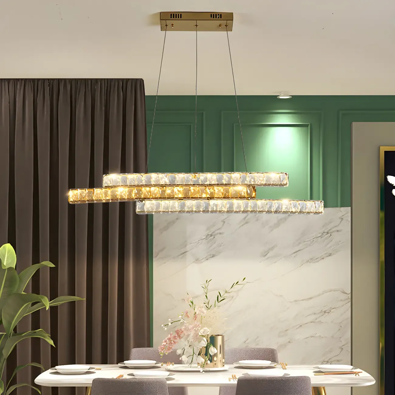 Modish 3-Tier Crystal LED Linear Pendant Light Image - 3