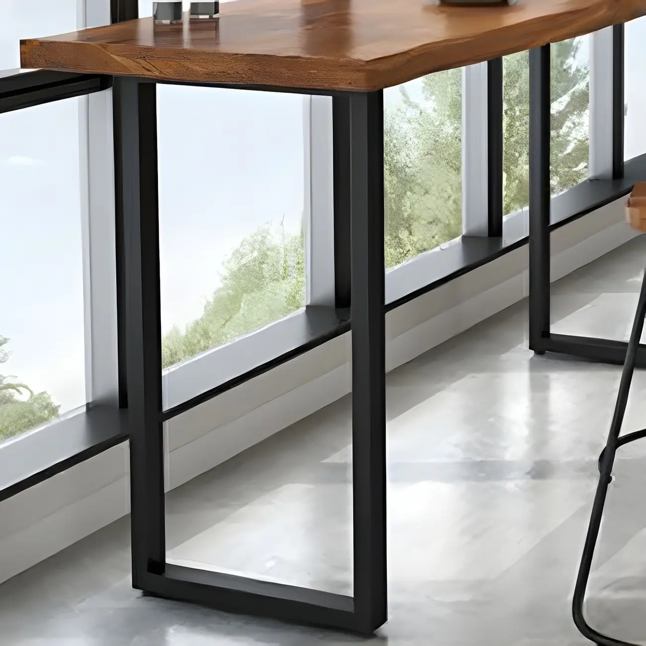 Industrial Walnut Rectangular Large Dining Bar Table Image - 7 | homeyfad