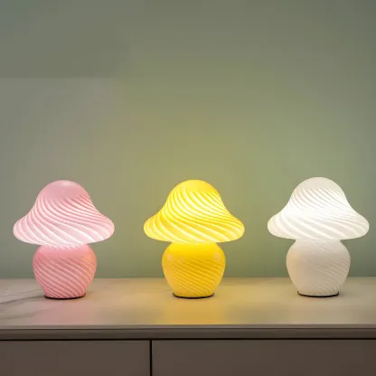 Cute Mushroom Shape Glass Kids Lamp LED for Bedroom