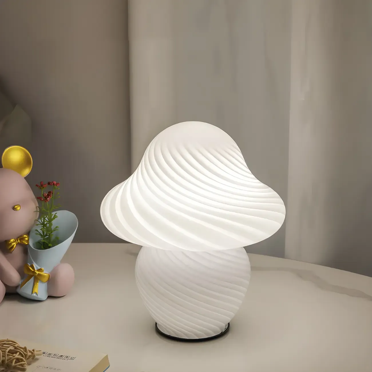 Cute Mushroom Shape Glass Kids Lamp LED for Bedroom