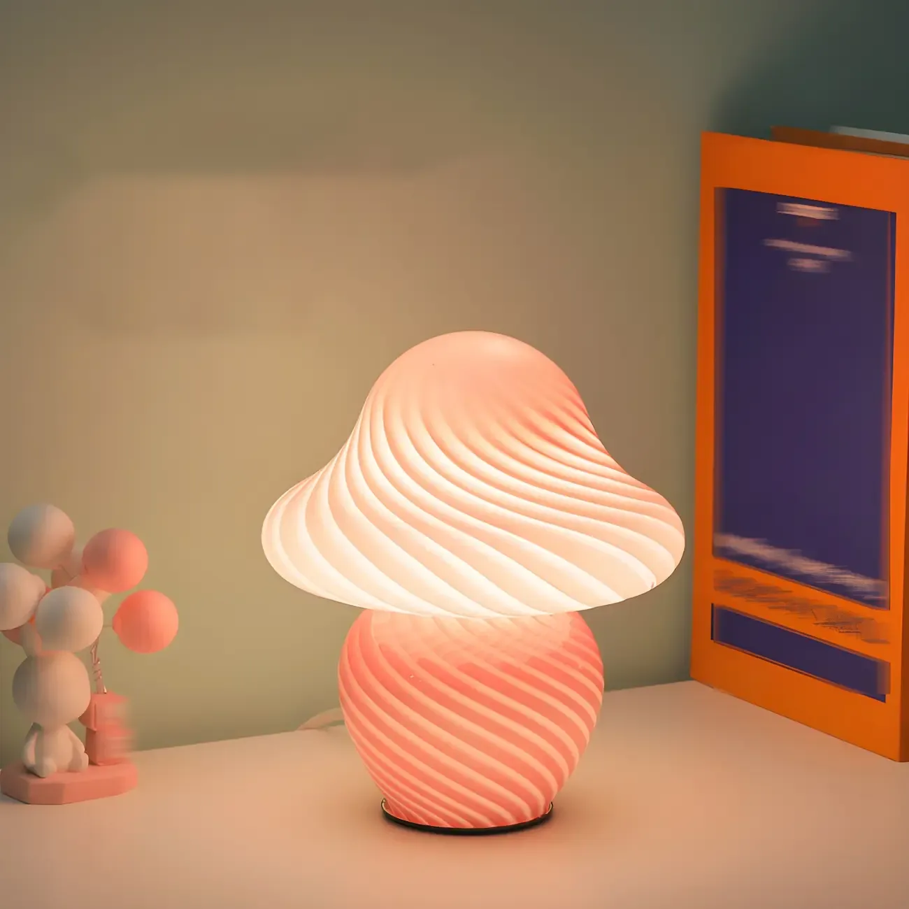 Cute Mushroom Shape Glass Kids Lamp LED for Bedroom
