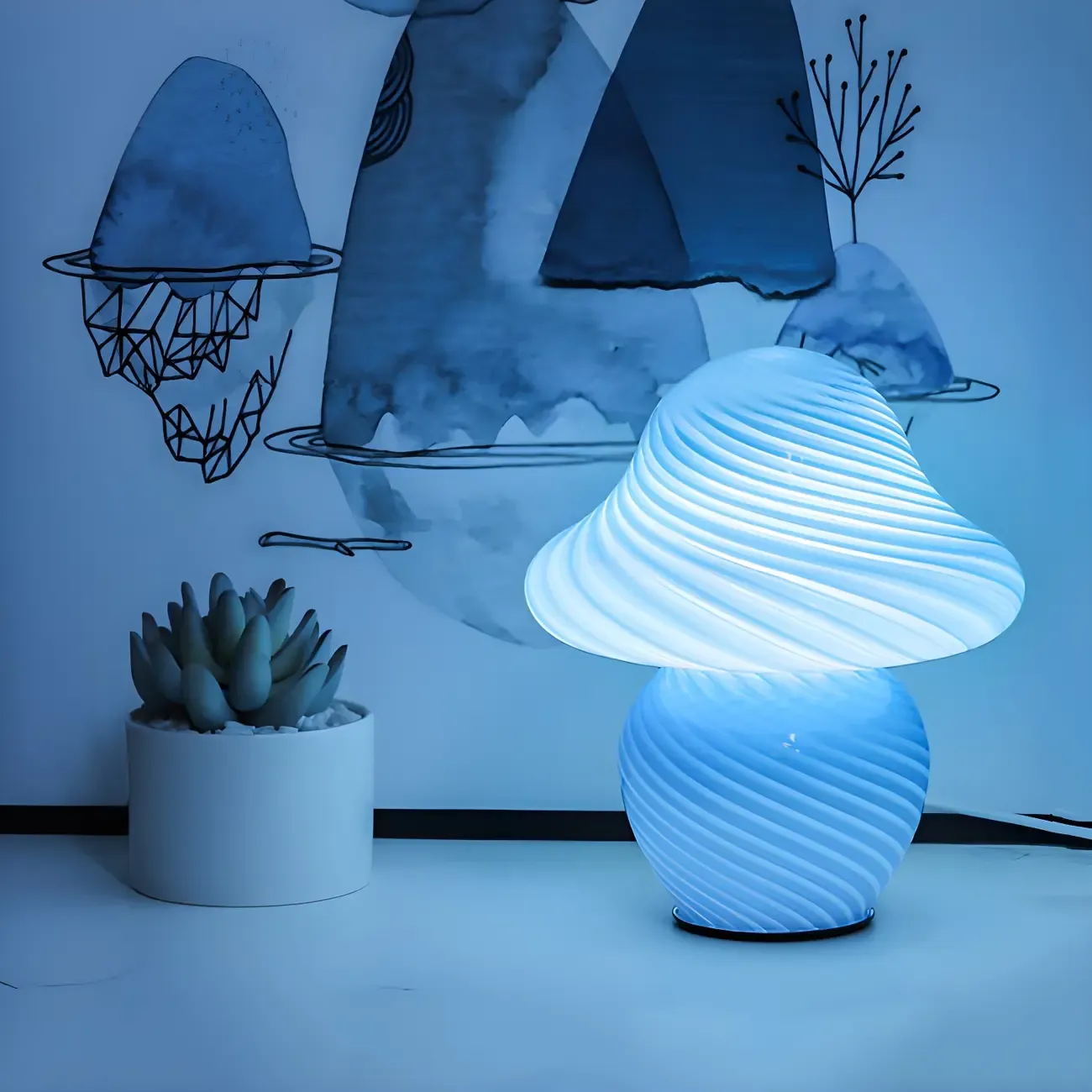 Cute Mushroom Shape Glass Kids Lamp LED for Bedroom
