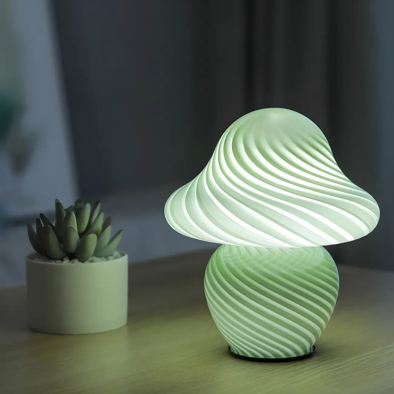 Cute Mushroom Shape Glass Kids Lamp LED for Bedroom