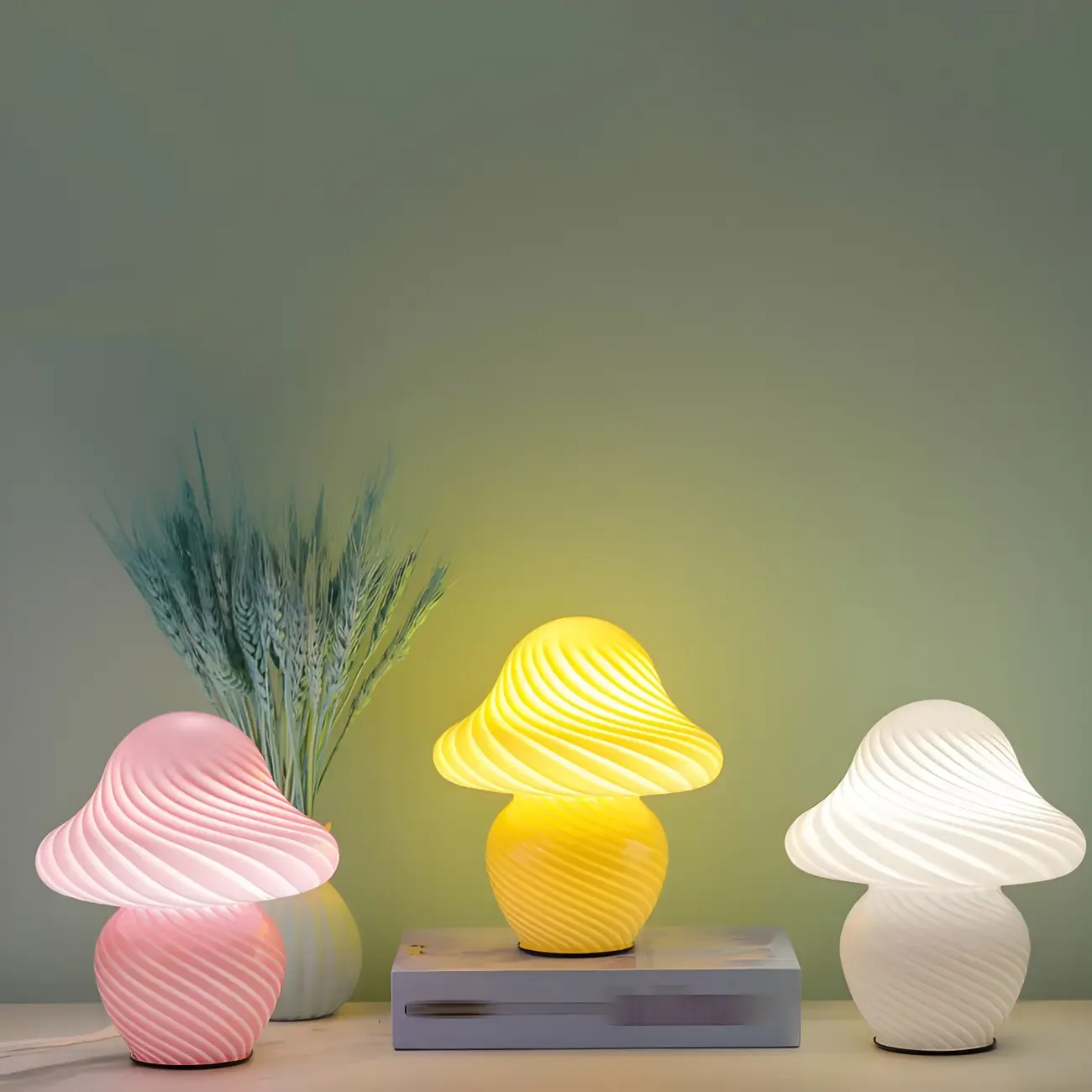 Cute Mushroom Shape Glass Kids Lamp LED for Bedroom