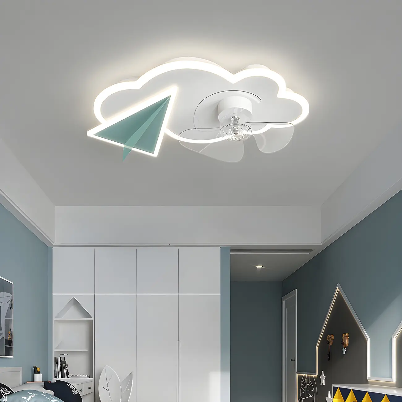 Cloud Flush Ceiling Fan with LED Light for Kids Room Image - 1 | homeyfad