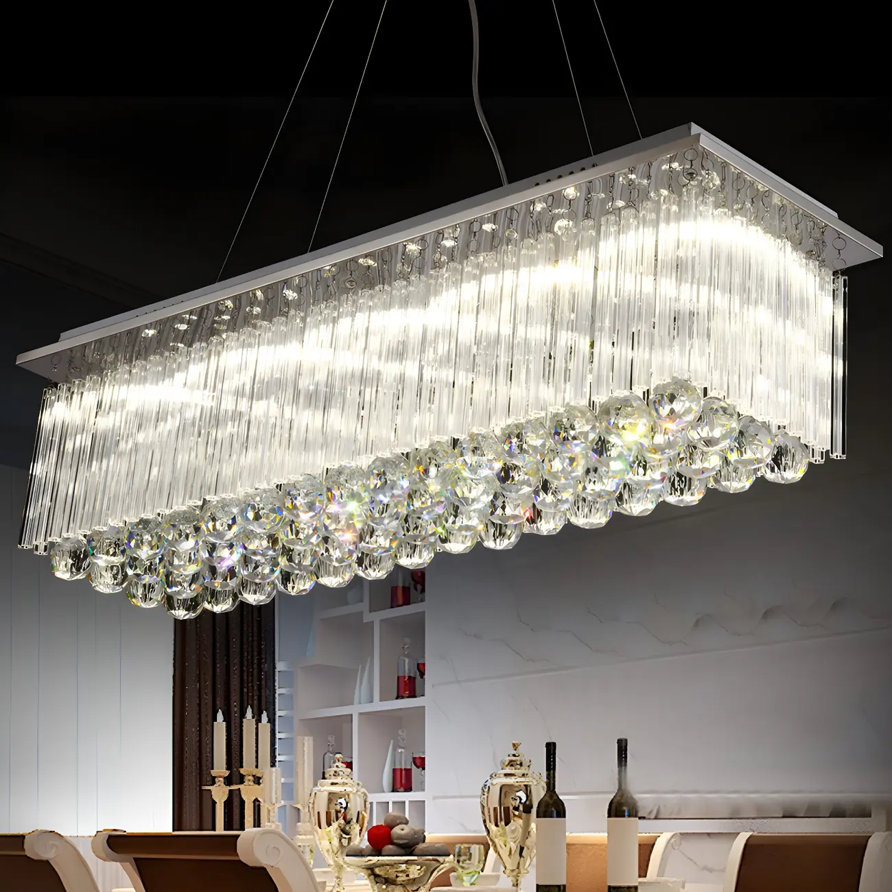 Luxurious Crystal LED Rectangular Pendant Light Image - 3 | homeyfad
