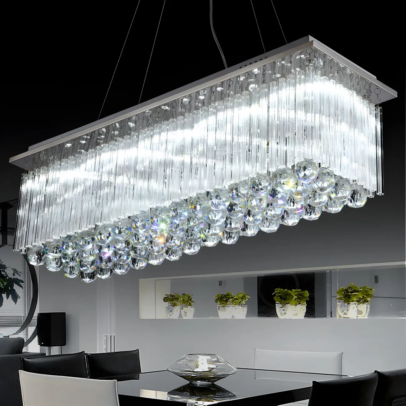Luxurious Crystal LED Rectangular Pendant Light Image - 2 | homeyfad