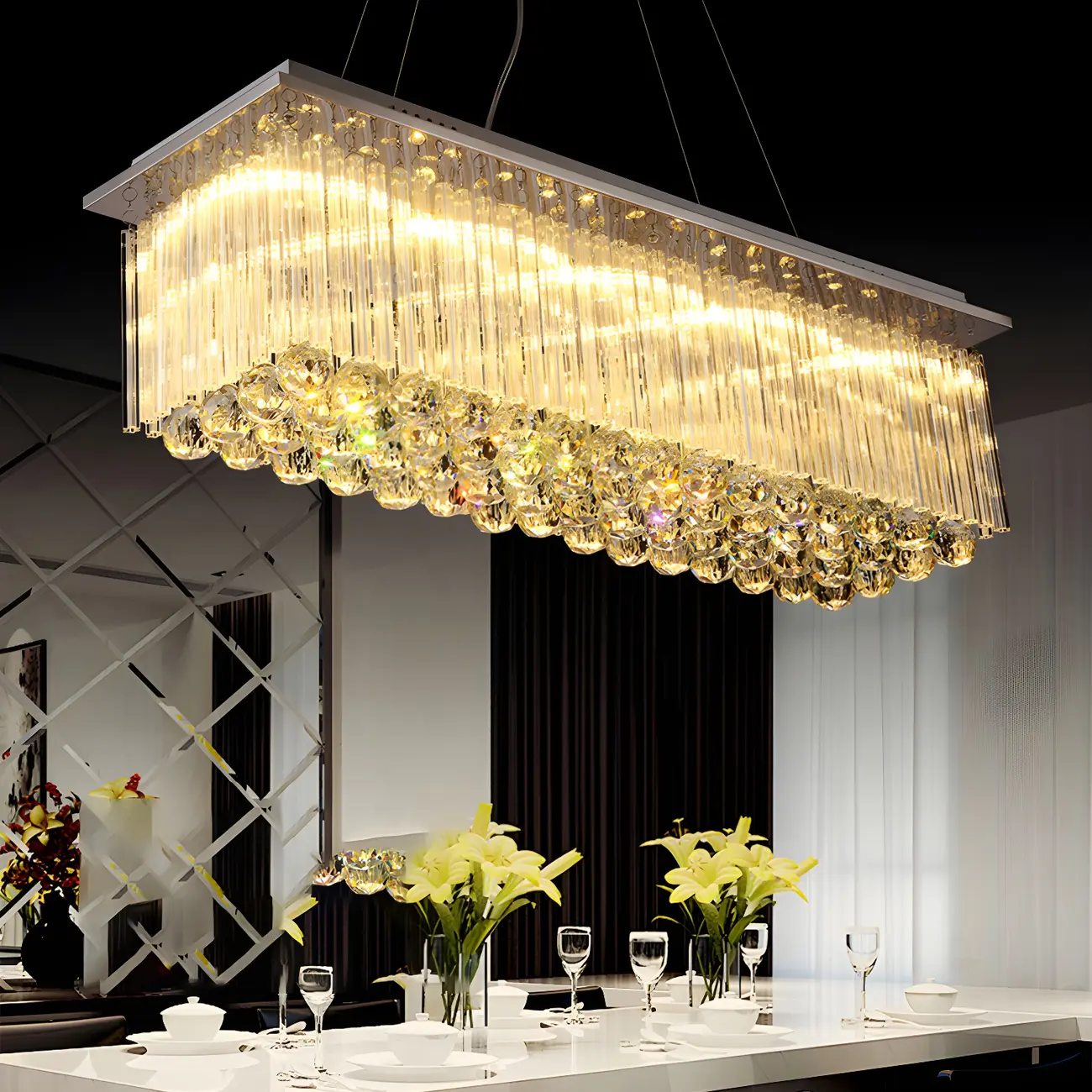 Luxurious Crystal LED Rectangular Pendant Light Image - 1 | homeyfad