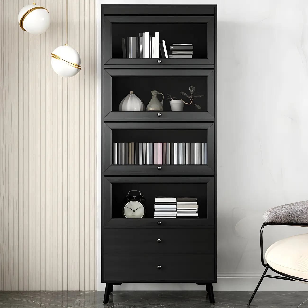 Modern Wooden Closed Back Bookcase with Doors | homeyfad