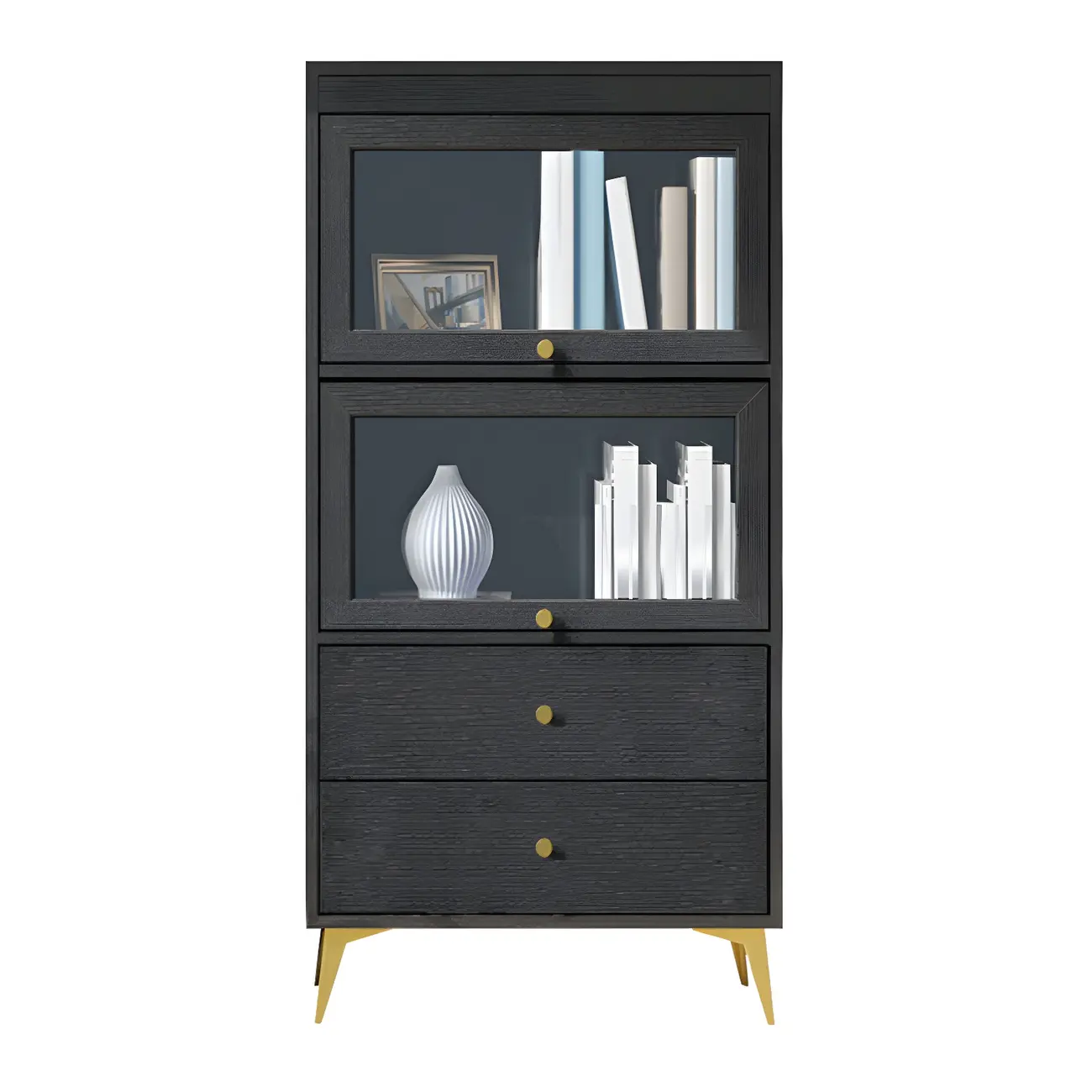 Modern Wooden Closed Back Bookcase with Doors | homeyfad