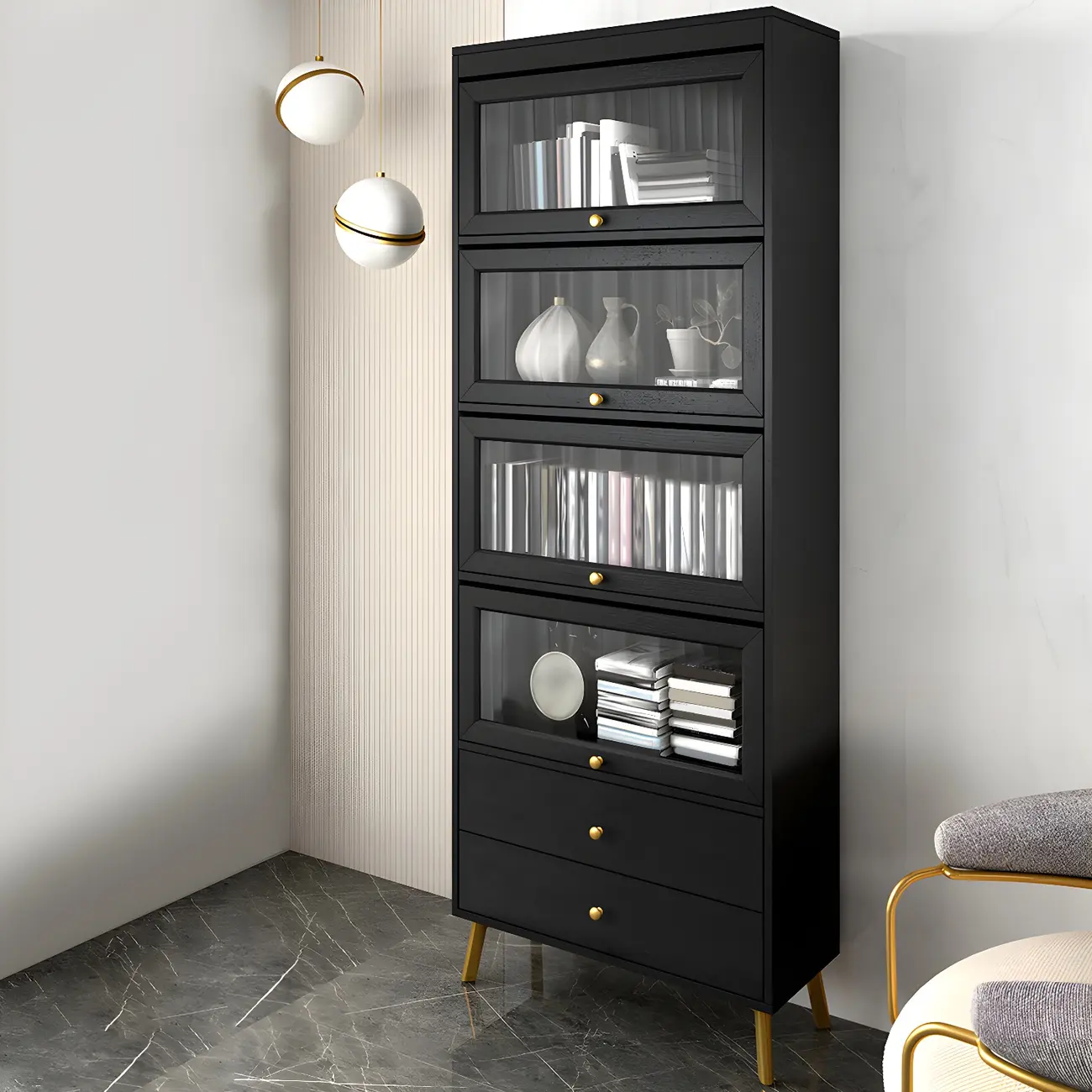 Modern Wooden Closed Back Bookcase with Doors | homeyfad