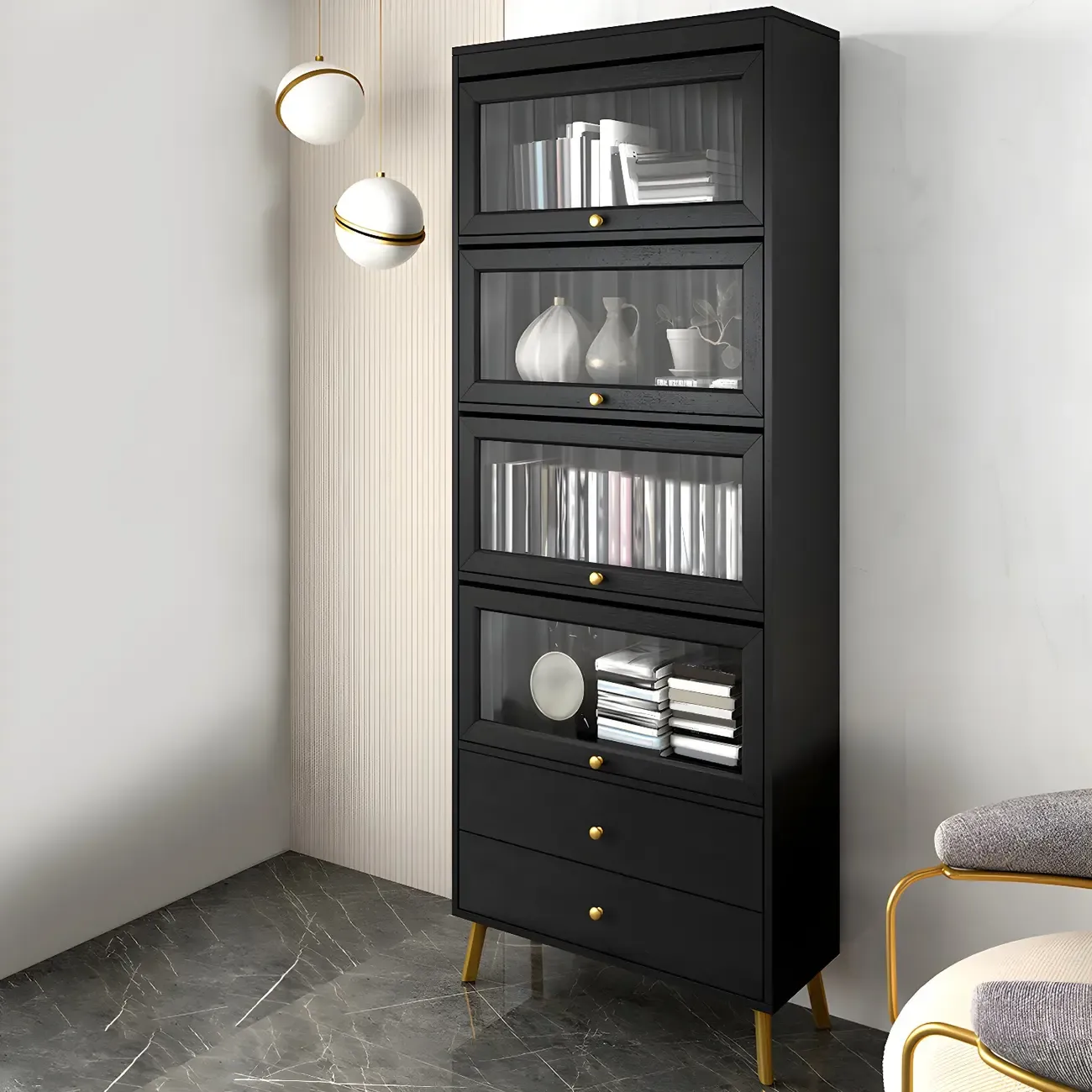 Modern Wooden Closed Back Bookcase with Doors