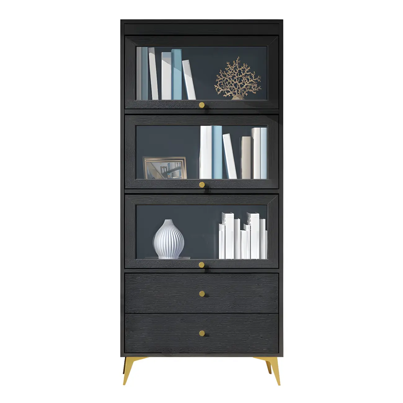 Modern Wooden Closed Back Bookcase with Doors | homeyfad
