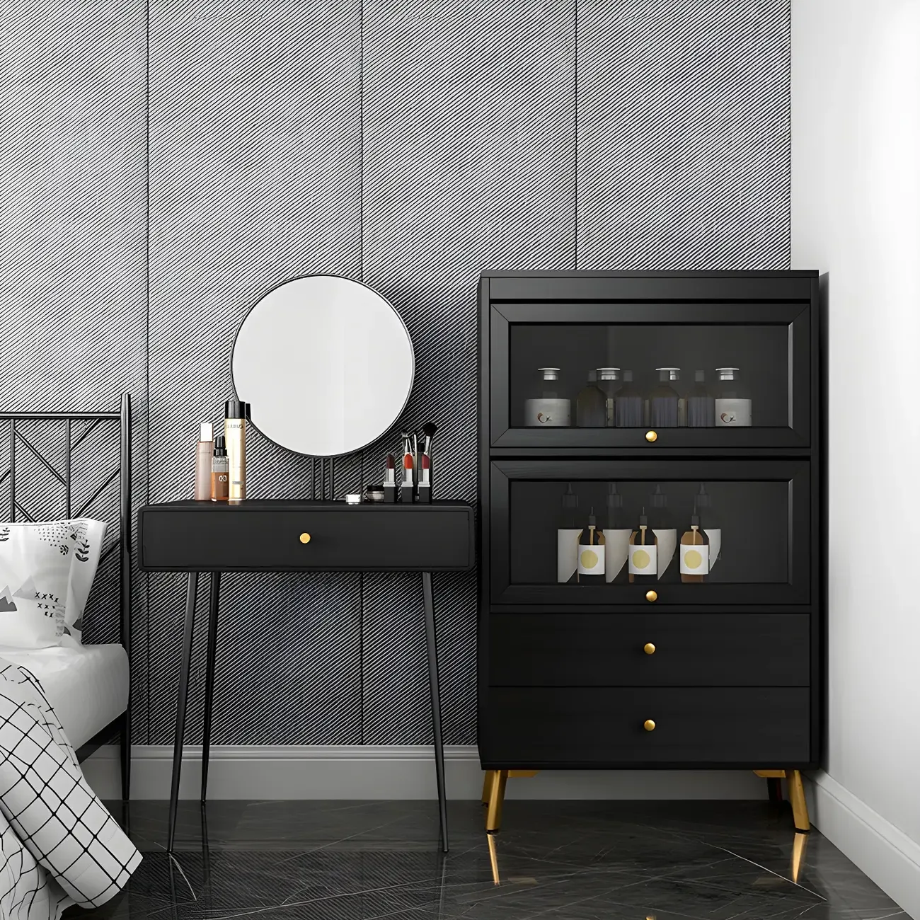 Modern Wooden Closed Back Bookcase with Doors