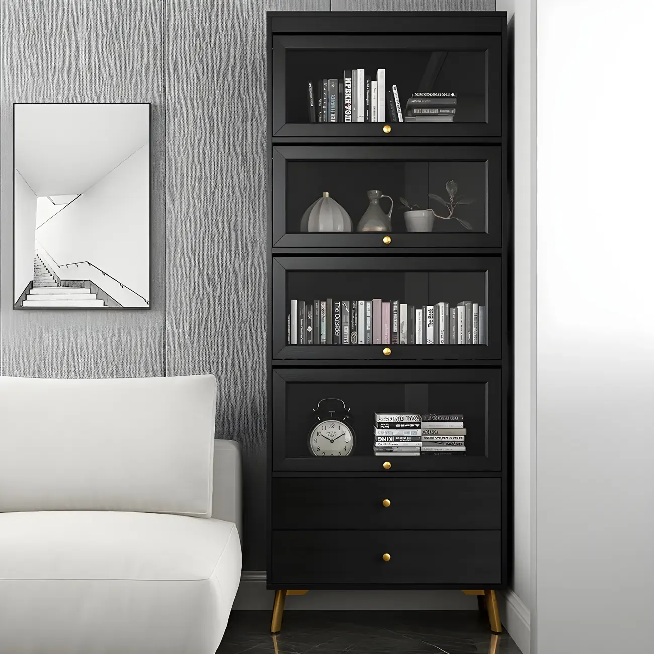 Modern Wooden Closed Back Bookcase with Doors