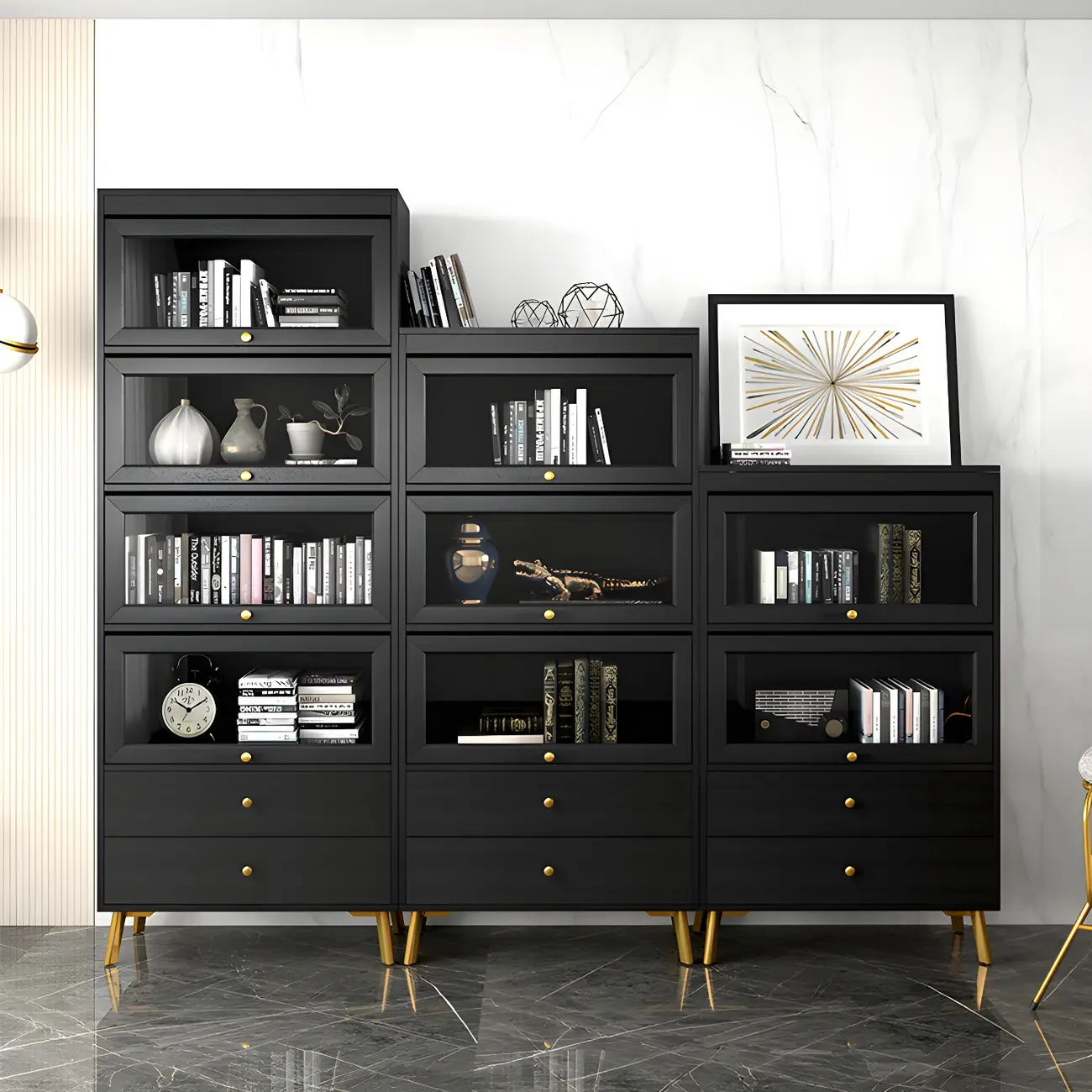 Modern Wooden Closed Back Bookcase with Doors | homeyfad