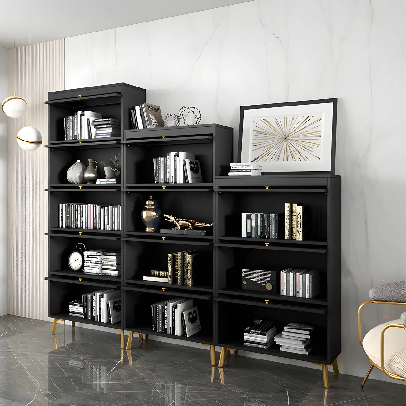 Modern Wooden Closed Back Bookcase with Doors | homeyfad