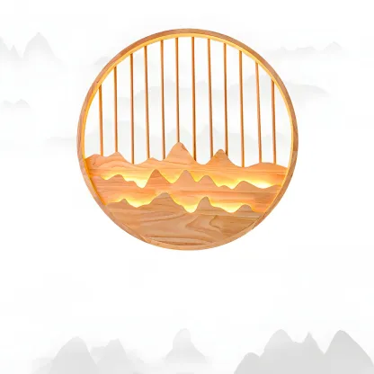 Oriental Wood Geometric LED Wall Sconce for Bedroom Image - 2
