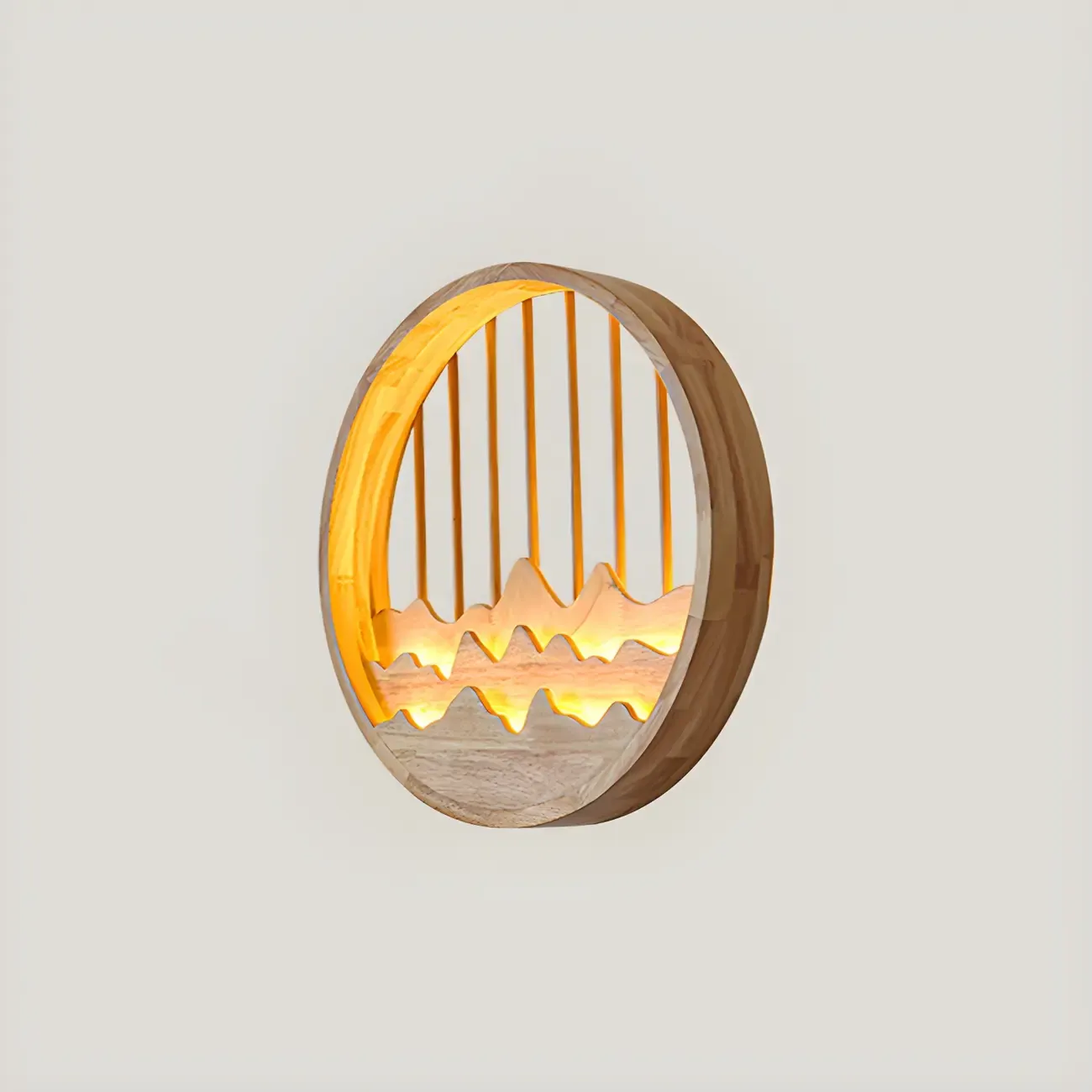 Oriental Wood Geometric LED Wall Sconce for Bedroom Image - 3