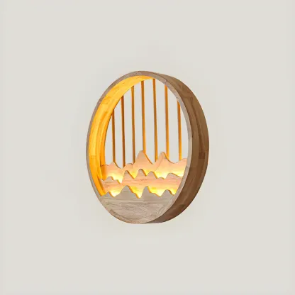 Oriental Wood Geometric LED Wall Sconce for Bedroom Image - 3