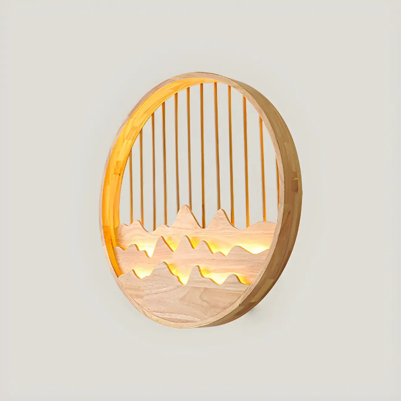 Oriental Wood Geometric LED Wall Sconce for Bedroom Image - 4