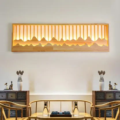 Oriental Wood Geometric LED Wall Sconce for Bedroom Image - 5