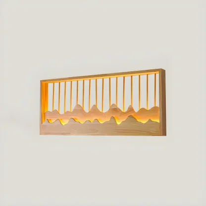Oriental Wood Geometric LED Wall Sconce for Bedroom Image - 6