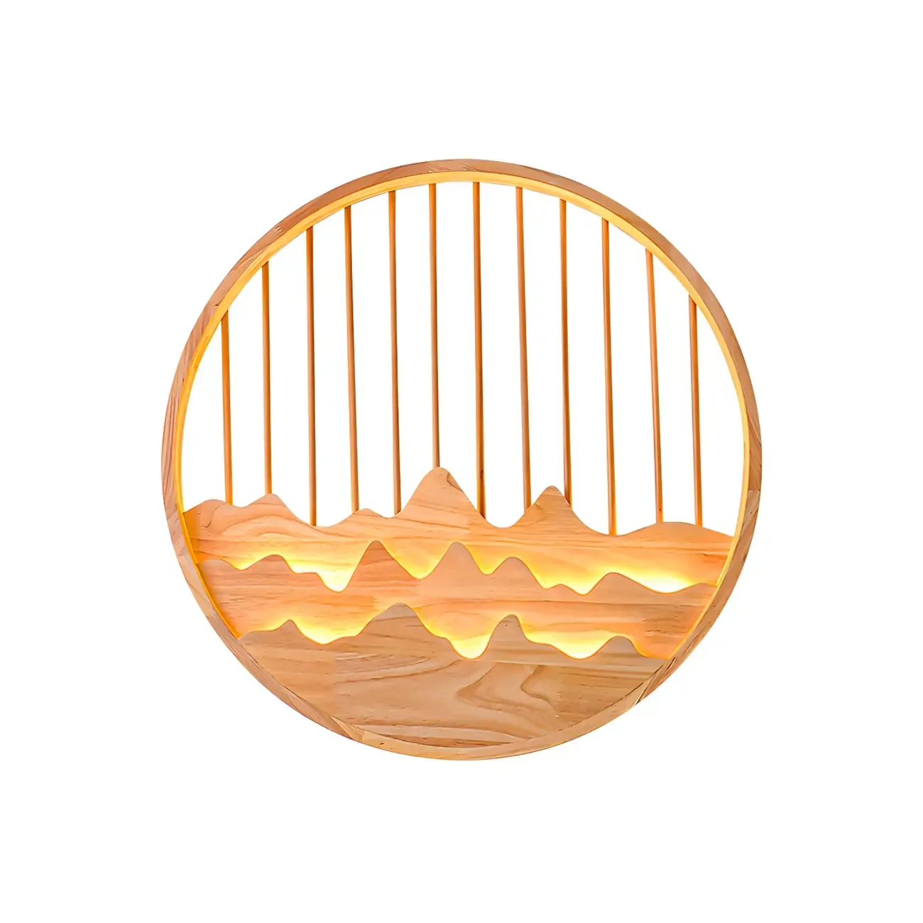 Oriental Wood Geometric LED Wall Sconce for Bedroom Image - 9