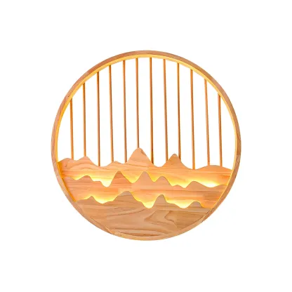 Oriental Wood Geometric LED Wall Sconce for Bedroom Image - 9