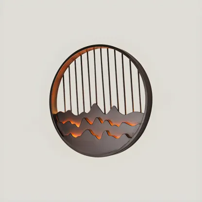 Oriental Wood Geometric LED Wall Sconce for Bedroom Image - 10