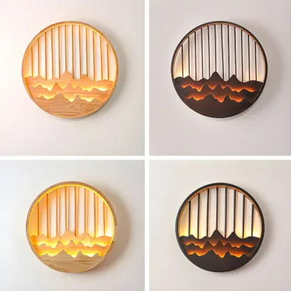 Oriental Wood Geometric LED Wall Sconce for Bedroom Image - 13