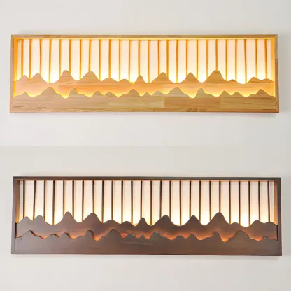 Oriental Wood Geometric LED Wall Sconce for Bedroom Image - 14