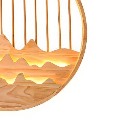 Oriental Wood Geometric LED Wall Sconce for Bedroom Image - 15