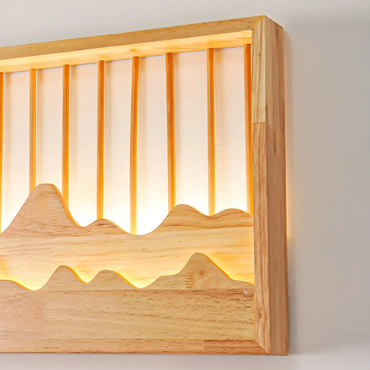 Oriental Wood Geometric LED Wall Sconce for Bedroom Image - 16