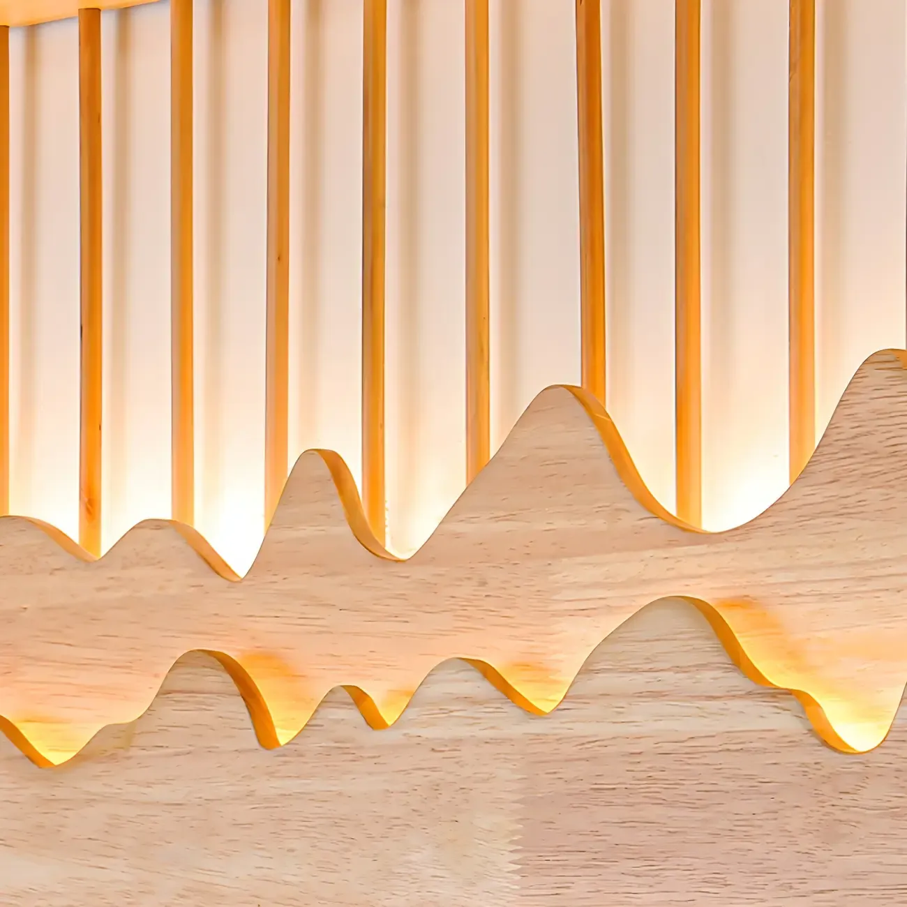 Oriental Wood Geometric LED Wall Sconce for Bedroom Image - 17
