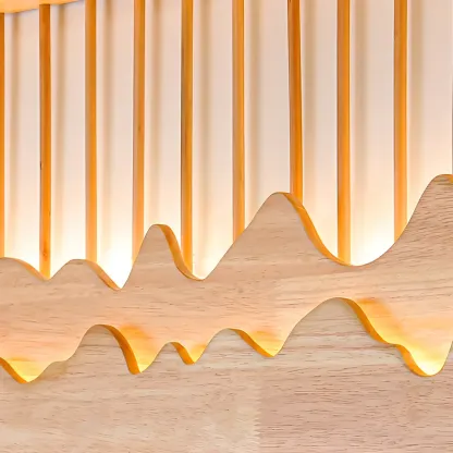 Oriental Wood Geometric LED Wall Sconce for Bedroom Image - 17