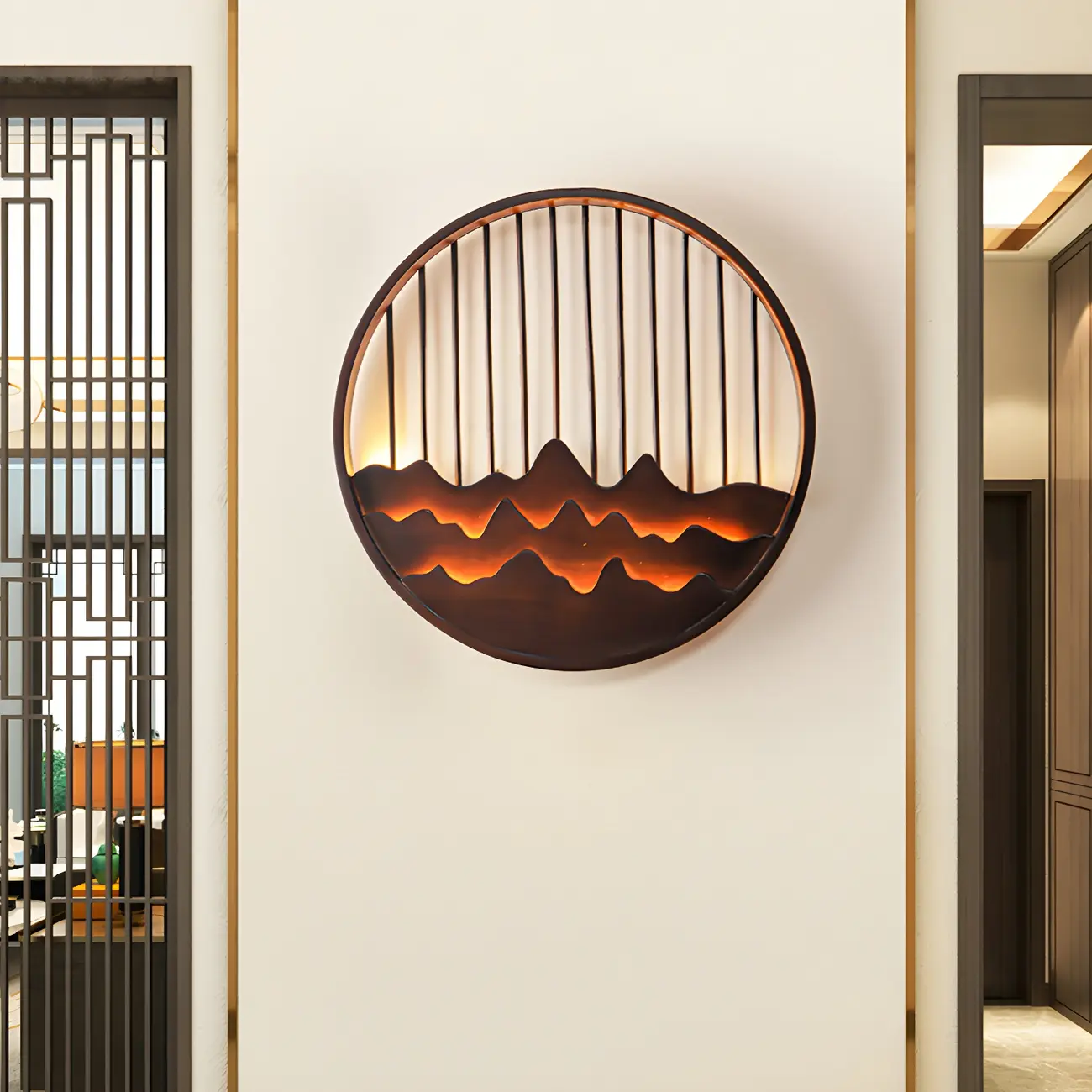 Oriental Wood Geometric LED Wall Sconce for Bedroom Image - 18 | homeyfad