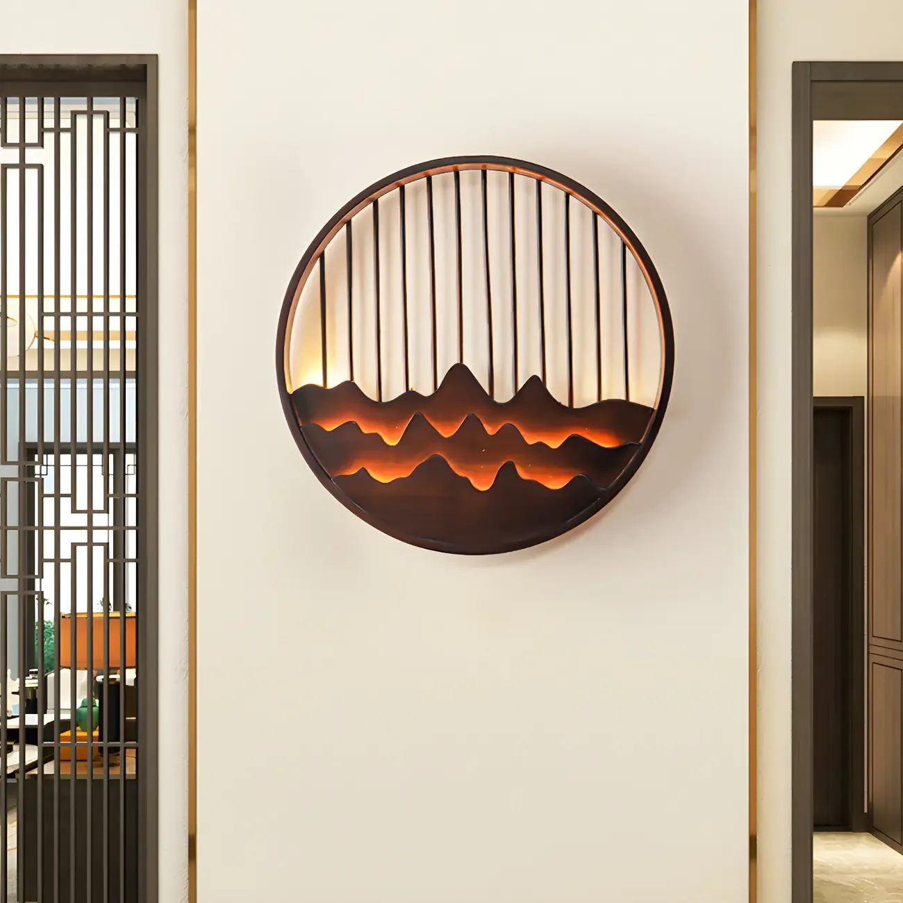 Oriental Wood Geometric LED Wall Sconce for Bedroom Image - 18