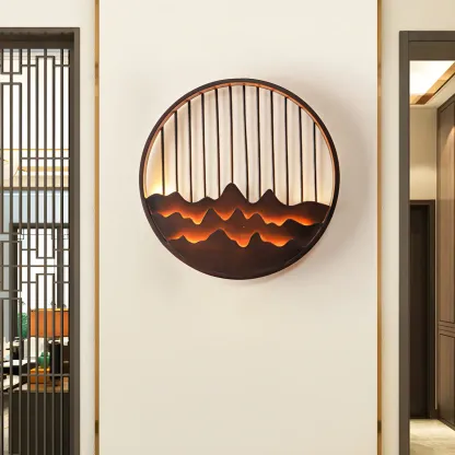 Oriental Wood Geometric LED Wall Sconce for Bedroom Image - 18