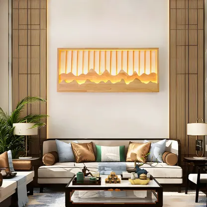 Oriental Wood Geometric LED Wall Sconce for Bedroom Image - 21