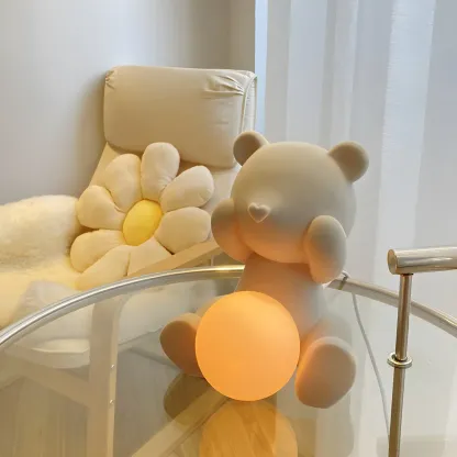 Contemporary Bear Table Lamp with Glass Globe Shade Image - 3