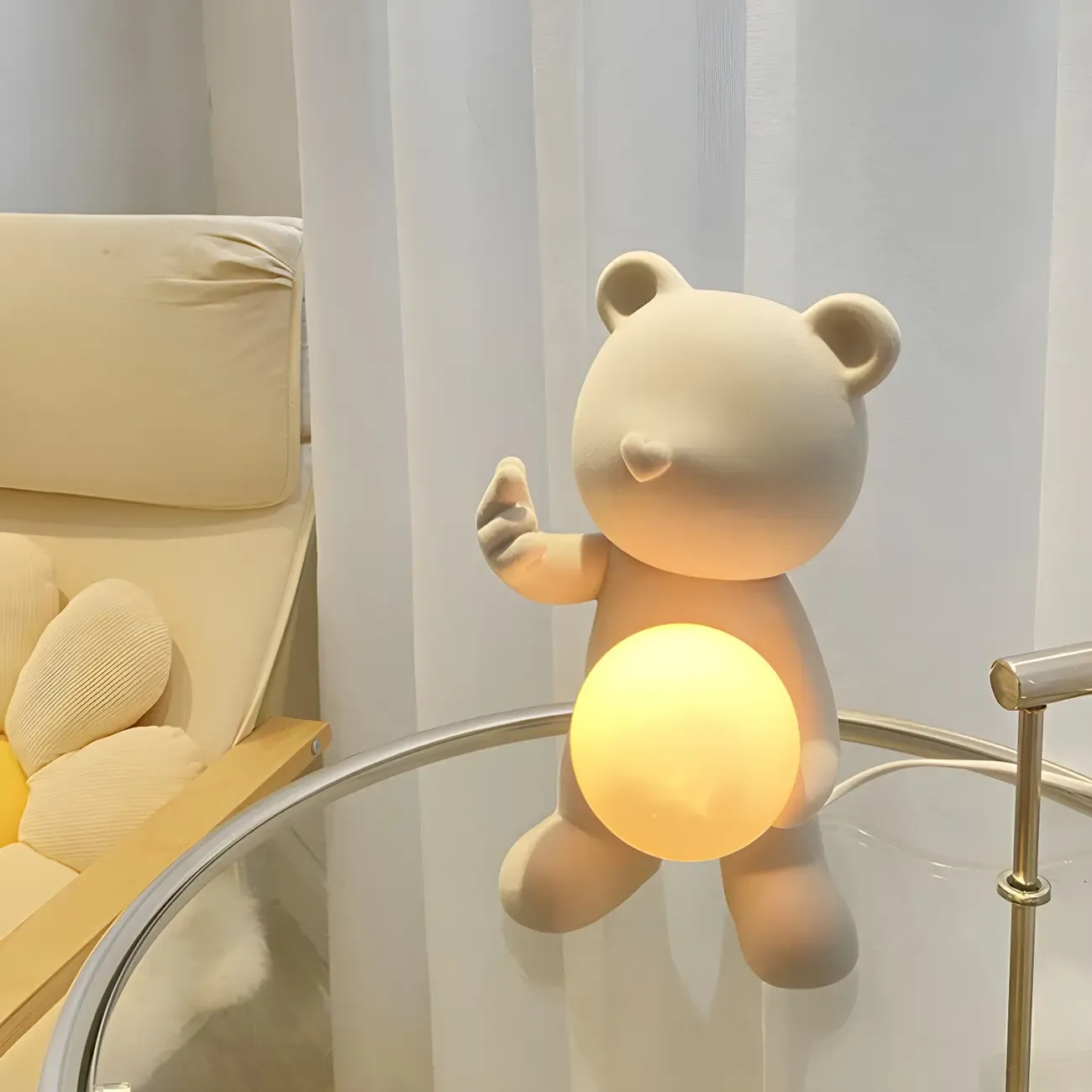 Contemporary Bear Table Lamp with Glass Globe Shade Image - 4