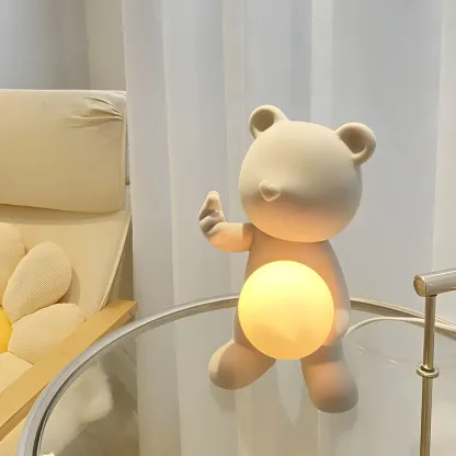 Contemporary Bear Table Lamp with Glass Globe Shade Image - 4