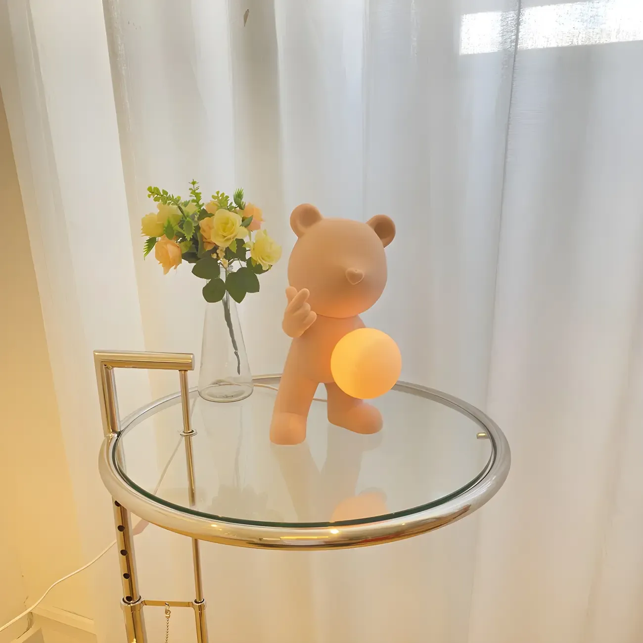 Contemporary Bear Table Lamp with Glass Globe Shade Image - 7