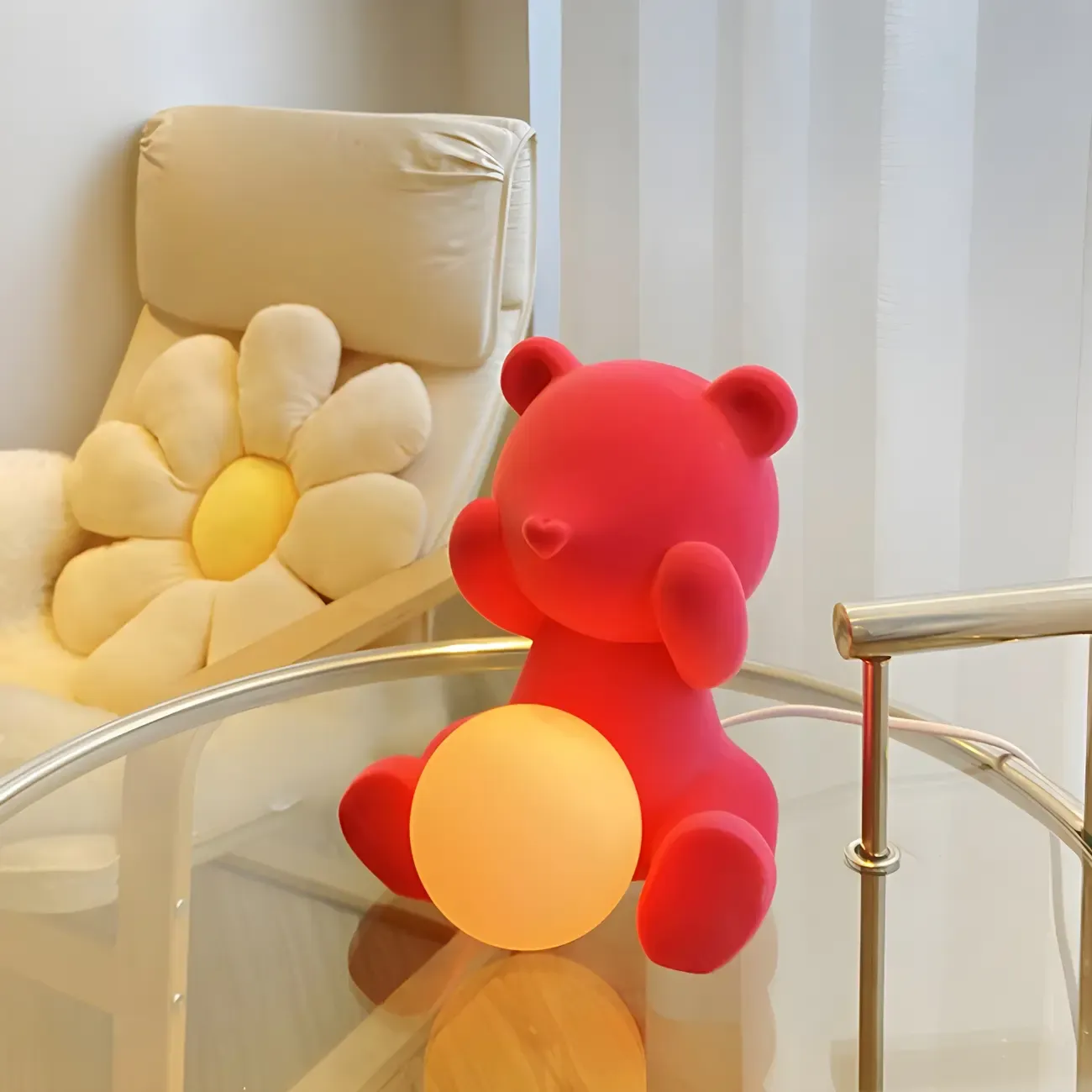 Contemporary Bear Table Lamp with Glass Globe Shade Image - 5